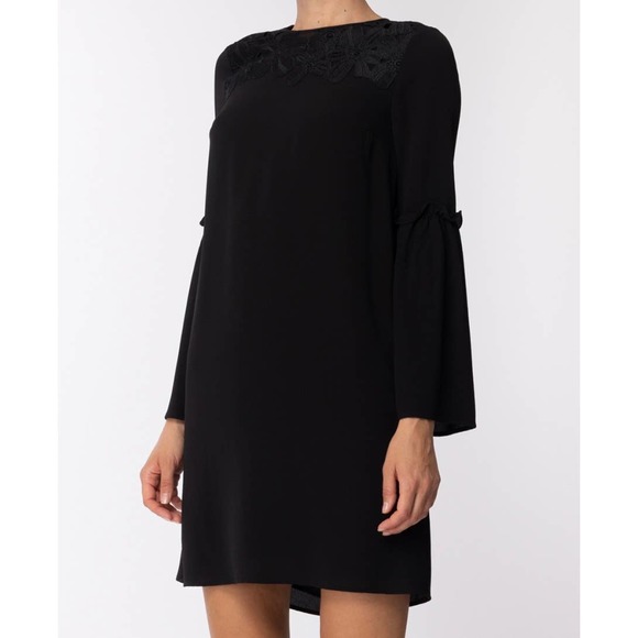 Michael Kors Dresses & Skirts - Michael Kors Lace Applique Bell Sleeves Black Shift Dress Womens Size Small